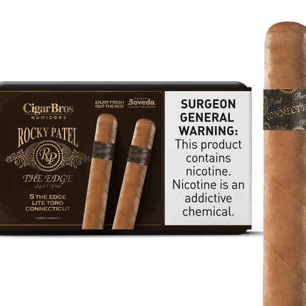 Rocky Patel Edge By CigarBros 5ct Rocky The Edge Toro Connecticut + 5% Discount + FREE Humidor