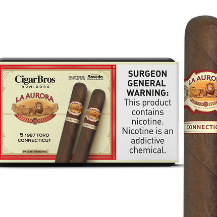 La Aurora by CigarBros 5ct La Aurora 1987 Toro Connecticut + 5% Discount + FREE Humidor
