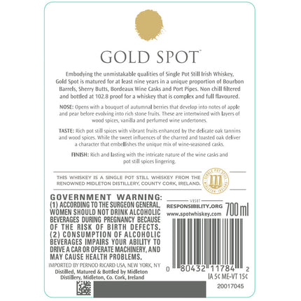 Gold Spot Irish Whiskey 135th Anniversary 700mL