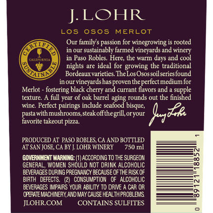 J. Lohr Vineyards & Wines Los Osos Merlot 2018