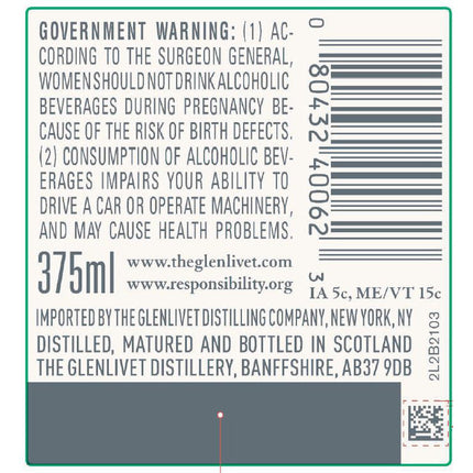 The Glenlivet Single Malt Scotch Whisky 12 year 375mL