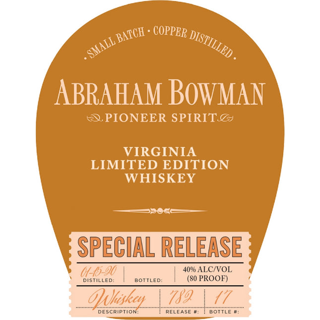 Abraham Bowman Limited Edition Special Release Whiskey - Barbank