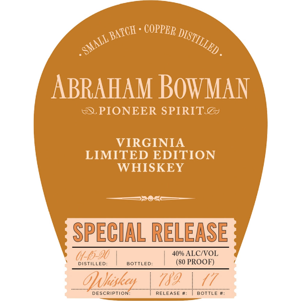 Abraham Bowman Limited Edition Special Release Whiskey