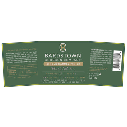 Bardstown Bourbon Private Select Rye Finished in Toasted Sherry Wood and Oak - Barbank