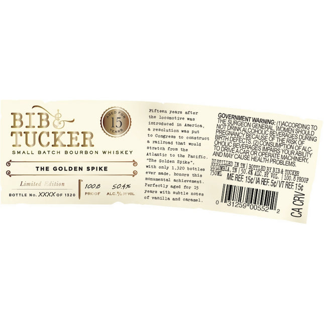 Bib & Tucker The Golden Spike 15 Year Old Bourbon - Barbank
