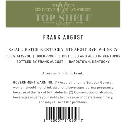 Frank August Small Batch Straight Rye - Barbank