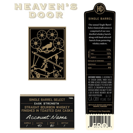 Heaven’s Door Single Barrel Select Finished in Toasted Oak Casks - Barbank