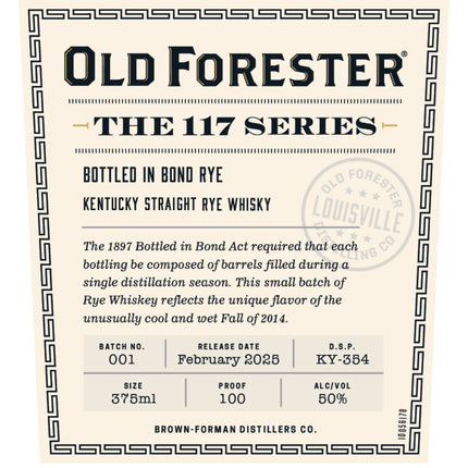 Old Forester The 117 Series Bottled in Bond Straight Rye - Barbank