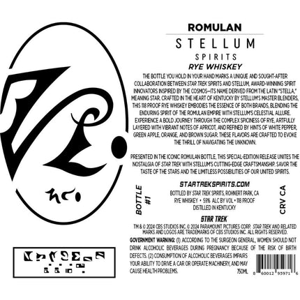 Stellum X Star Trek Spirits Romulan Rye Whiskey - Barbank