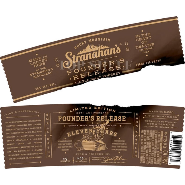 Stranahan’s Founder’s Release Single Malt Whiskey - Barbank