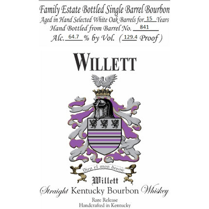 Willet 15 Year Old Single Barrel Bourbon Barrel #841 - Barbank