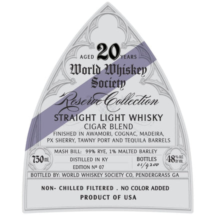 World Whiskey Society Reserve Collection Cigar Blend Light Whiskey