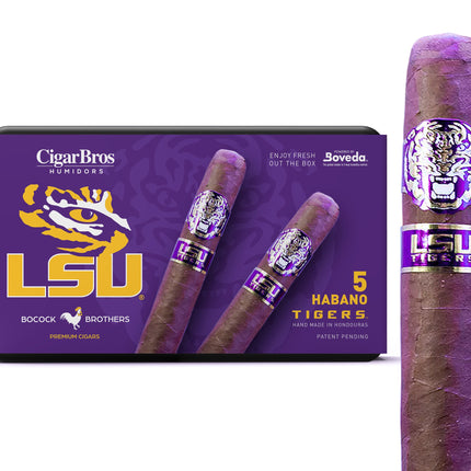 LSU Cigars By CigarBros 5ct LSU Tigers Habano Toro + 5% Discount + FREE Humidor