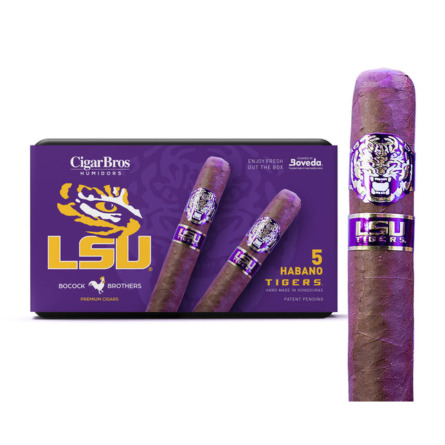 LSU Cigars By CigarBros 5ct LSU Tigers Habano Toro + 5% Discount + FREE Humidor