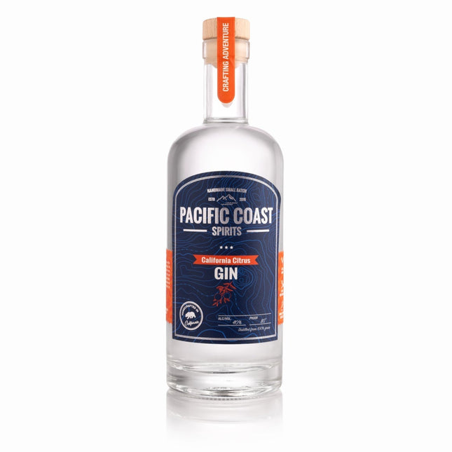 Bottle of Pacific Coast Spirits Gin on a white background