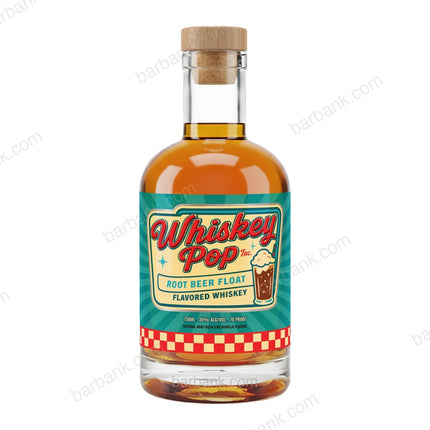 Whiskey Pop Root Beer Float Flavored Whiskey 750 ml bottle with retro teal label and wood topper