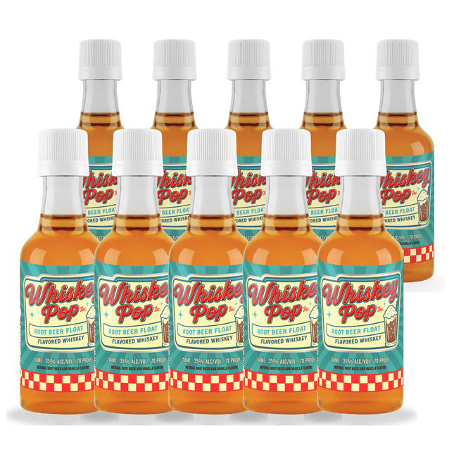 Ten 50ml bottles of Whiskey Pop Root Beer Float Flavored Whiskey