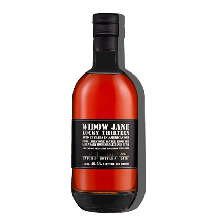 Widow Jane Lucky Thirteen whiskey bottle on a white background