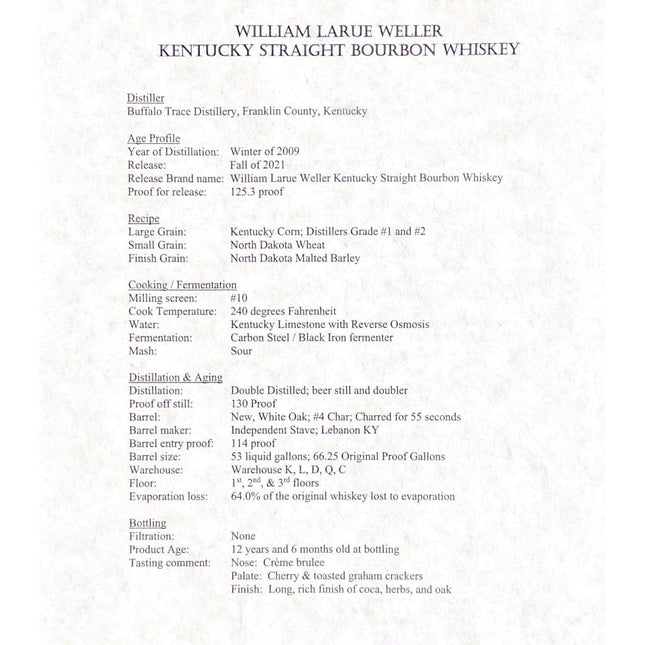 William Larue Weller Kentucky Straight Bourbon Whiskey 2021 - Barbank